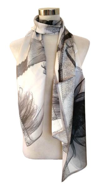 Scarf 100% Silk Satin Classicism Black Grey